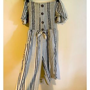 Girl’s Black and Gray Striped Romper